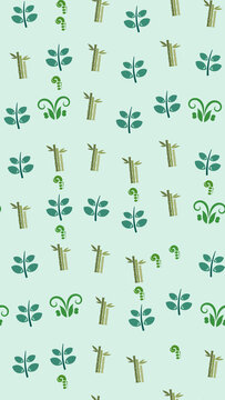Seamless pattern of bamboo and leaves