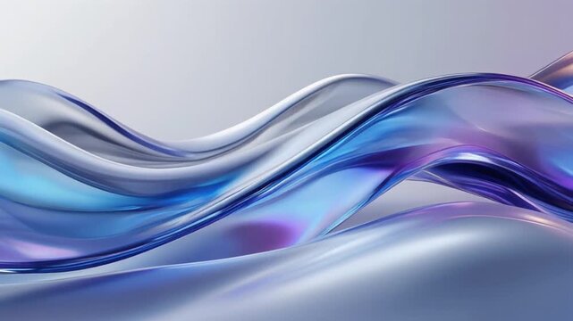 Abstract blue and silver fluid wave background with glossy metallic and glass curves