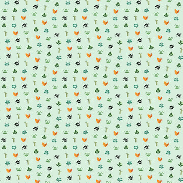 Seamless pattern of small stylized natural elements
