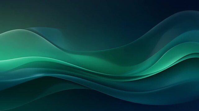 Abstract green wave background with smooth flowing lines and dark gradient for modern design
