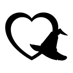 Obraz premium I love Halloween. Logo con el dibujo sencillo de un sombrero de bruja en un corazón, para su uso en tarjetas y felicitaciones de Halloween
