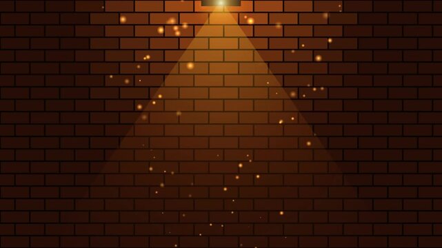 A bright spotlight shining down on a dark brick wall with floating particles a single beam of warm light illuminates a section of a with dust in the light cone