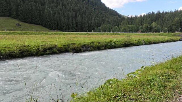 Rosenlaui Valley River Trail - 4K POV walking along the Reichenbach River in the quiet, majestic, alpine meadows of Switzerland.