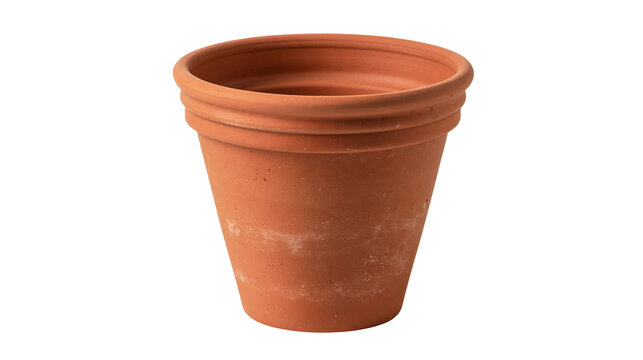 Empty terracotta flower pot with a ribbed rim and rustic clay texture