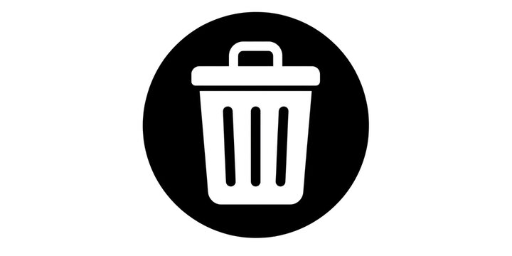 Trash can icon symbol inside black circle representing waste management recycling process or data file deletion interface for modern digital user applications.