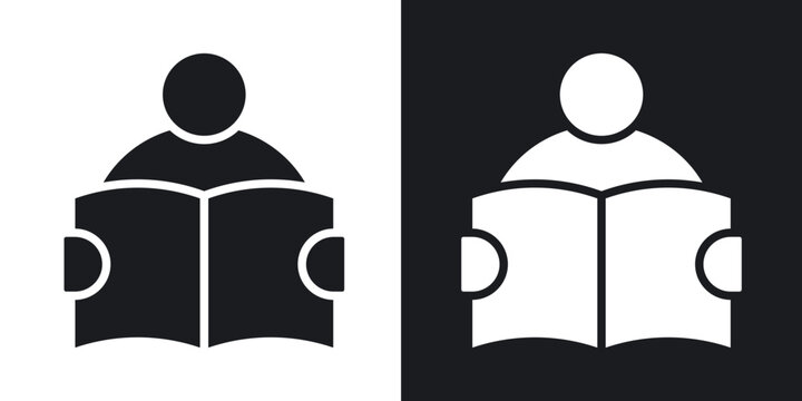 Book open reader icon flat outline in black