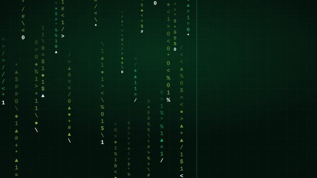 4K digital data streams with glowing green numbers raining down on dark terminal background