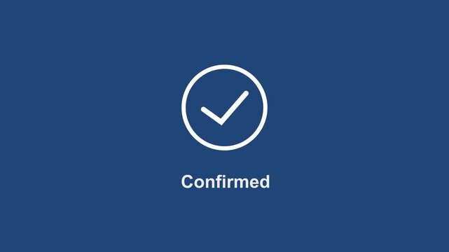 Minimalist animated confirmed checkmark on a solid blue background, for user interface, digital verification, successful, transaction completion, and, modern corporate web applications