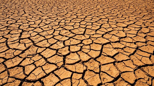 Severe Drought and Cracked Dry Earth Texture in a Parched Landscape