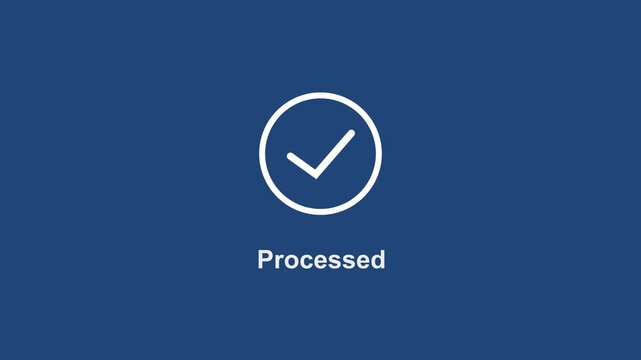 Minimalist motion featuring a clean white checkmark appearing inside a circle on a solid blue background, representing successful task completion, data processing, and digital approval