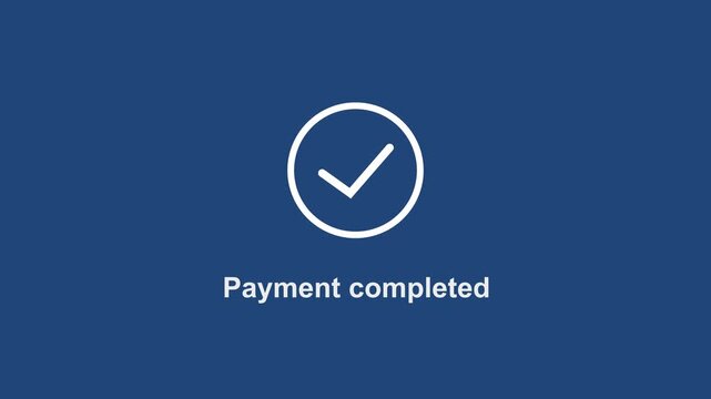 Minimalist digital payment success animation featuring a clean white checkmark on a solid deep blue background, representing secure financial transactions, e-commerce checkout confirmation, and