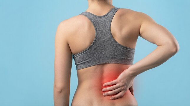 Woman touching her lower back experiencing back pain and spine issues