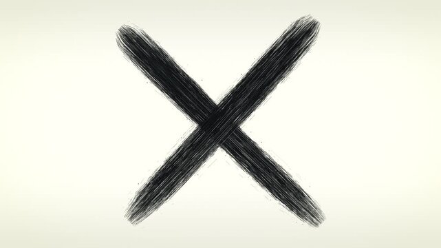 Large hand-painted black X appears on a clean cream background, signaling rejection, error, or cancellation with a bold cinematic graphic for ads and explainer videos