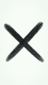Vertical black brush X fills a bright minimalist frame, communicating wrong choice, rejection, or cancellation for mobile advertising, social media, and explainer content.