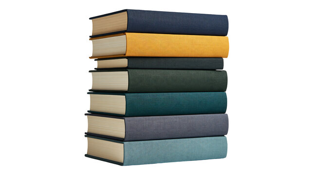 Stack of six hardcover books with colorful fabric textured covers