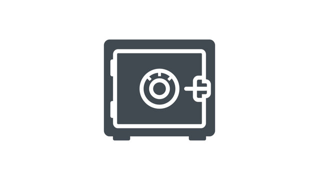 grey safe box vault bank security money protection locker secure lock deposit savings secret metal strongbox wealth flat vector illustration single icon design