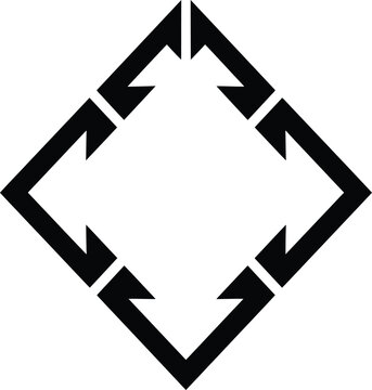Black diamond shape icon with four arrows pointing outward Vector, illustration