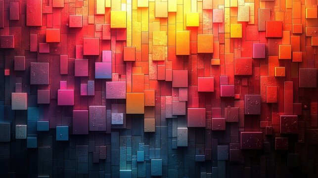 Abstract Geometric 3D Cubes In Vibrant Sunset Gradient Colors Creating A Modern Textured Background