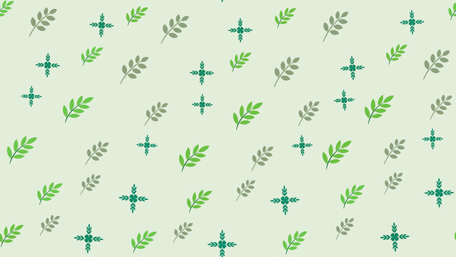 Pattern of green leaves and floral motifs