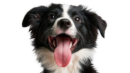Happy black and white Border Collie dog portrait with tongue out © Ophelia