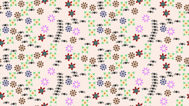 Seamless pattern of small floral motifs and decorative elements