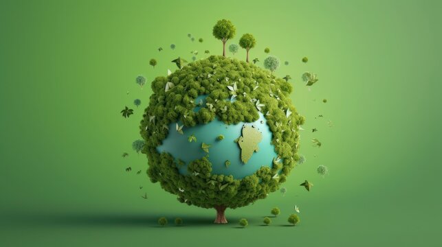 Eco-Friendly Earth Globe with Lush Green Trees and Sustainable Environment Concept.