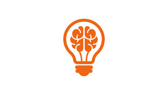 orange lightbulb brain mind idea intelligence creative thinking artificial innovation brainstorm process logic flat vector illustration single icon design