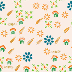 Seamless pattern of stylized floral motifs and leaves © Abraham