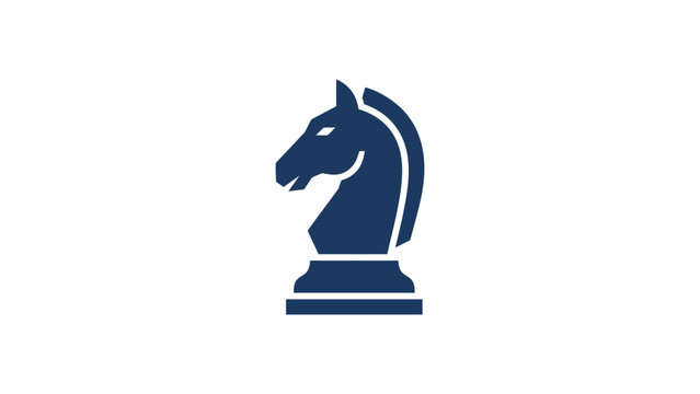 dark blue chess knight piece strategy game tactic logic challenge intelligence competition leadership planning flat vector illustration single icon design