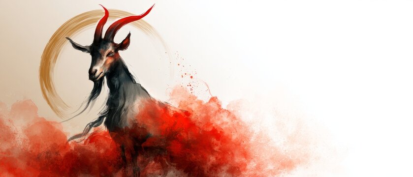 Fire Goat Watercolor with Red Ink for 2027