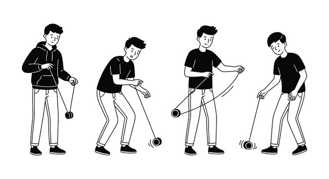 Boys playing with yo yos black silhouette vector illustration