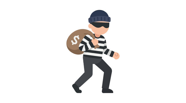 Burglar with money bag illustration flat vector style on a white background