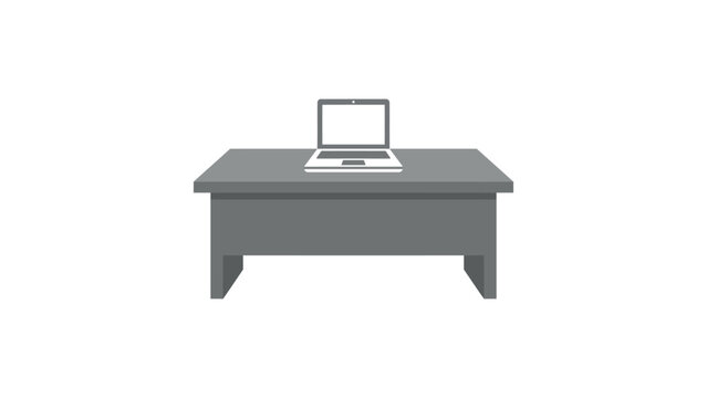 grey office desk table computer workspace furniture workplace interior design cabinet workstation equipment pc flat vector illustration single icon design