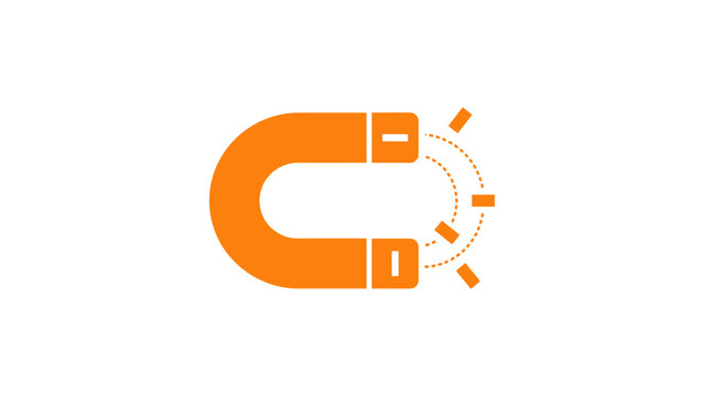 orange horseshoe magnet attract force science physics magnetic pull iron metal field polarity pole energy gravity flat vector illustration single icon design