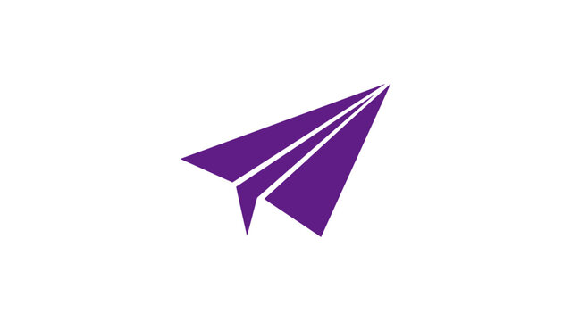 purple paper airplane origami send message email communication startup travel fly route creative launch object flat vector illustration single icon design