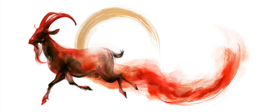 Leaping Fire Goat with Red Watercolor Trail 2027
