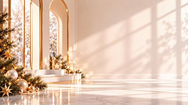 Luxury Christmas Interior Background with Winter Window Light and Copy Space