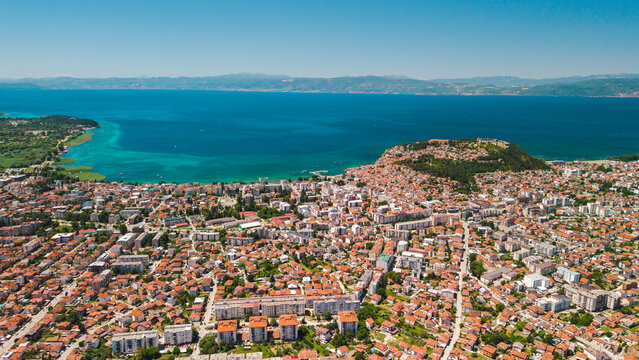 Aerial Panorama of Ohrid Beside Lake Ohrid