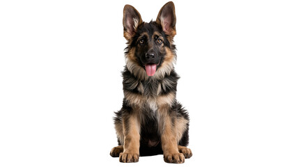 Fluffy German Shepherd puppy sitting with tongue out looking at camera © Sylas