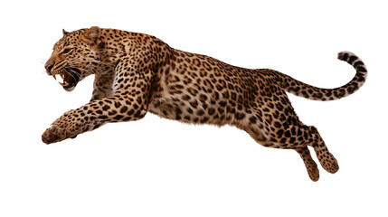 Aggressive leaping leopard with open mouth and sharp teeth © Sylas