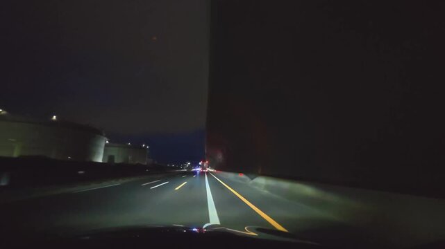 POV night driving on A4 motorway toward Vienna, Austria