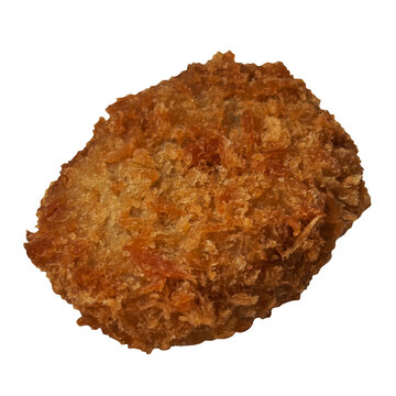 牛肉コロッケ 1個の斜め切り抜き。サクサクに揚げた手作りのビーフコロッケ・お惣菜・家庭料理のフード素材 俯瞰