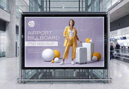 Horizontal Billboard in Bright Clean Airport Interior Mockup