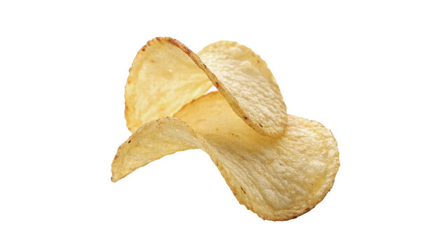 Single crispy golden potato chip snack crunchy fast food isolated on transparent background png