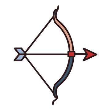 Simple flat bow and arrow illustration on black background, ready to shoot forward with precision.