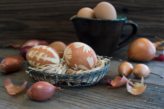 Easter eggs dyed with onion skins