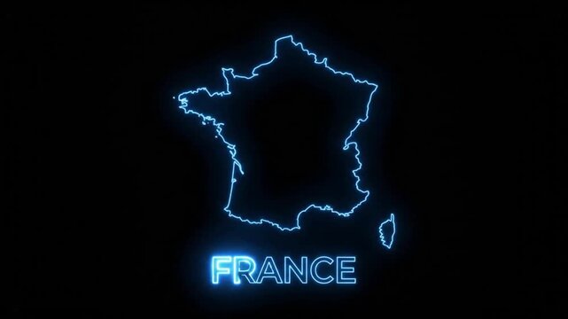 Glowing neon blue outline map of france on black background