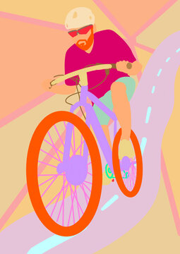 Colorful illustration of a cyclist riding a bike promoting fitness
