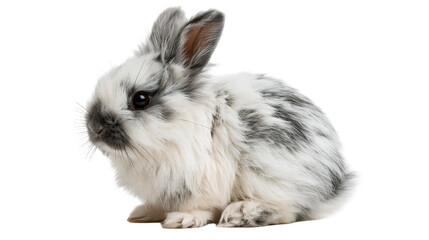 Fluffy white and grey spotted baby rabbit sitting © Rowan