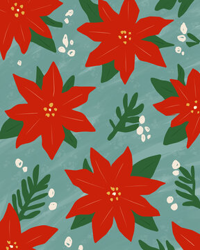Red poinsettia flower pattern illustration for Christmas holiday